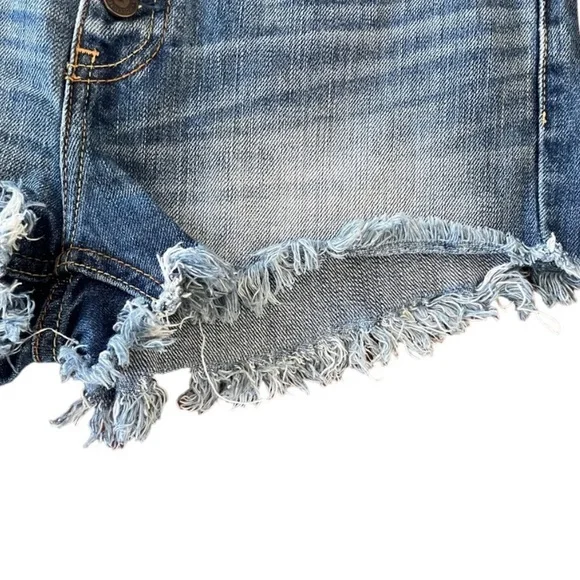 Hollister button fly cotton denim blue raw hem cheeky cut off jean short size 25 - Picture 3 of 11